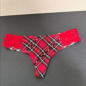 PINK Victoria's Secret Red Plaid Lace Thong